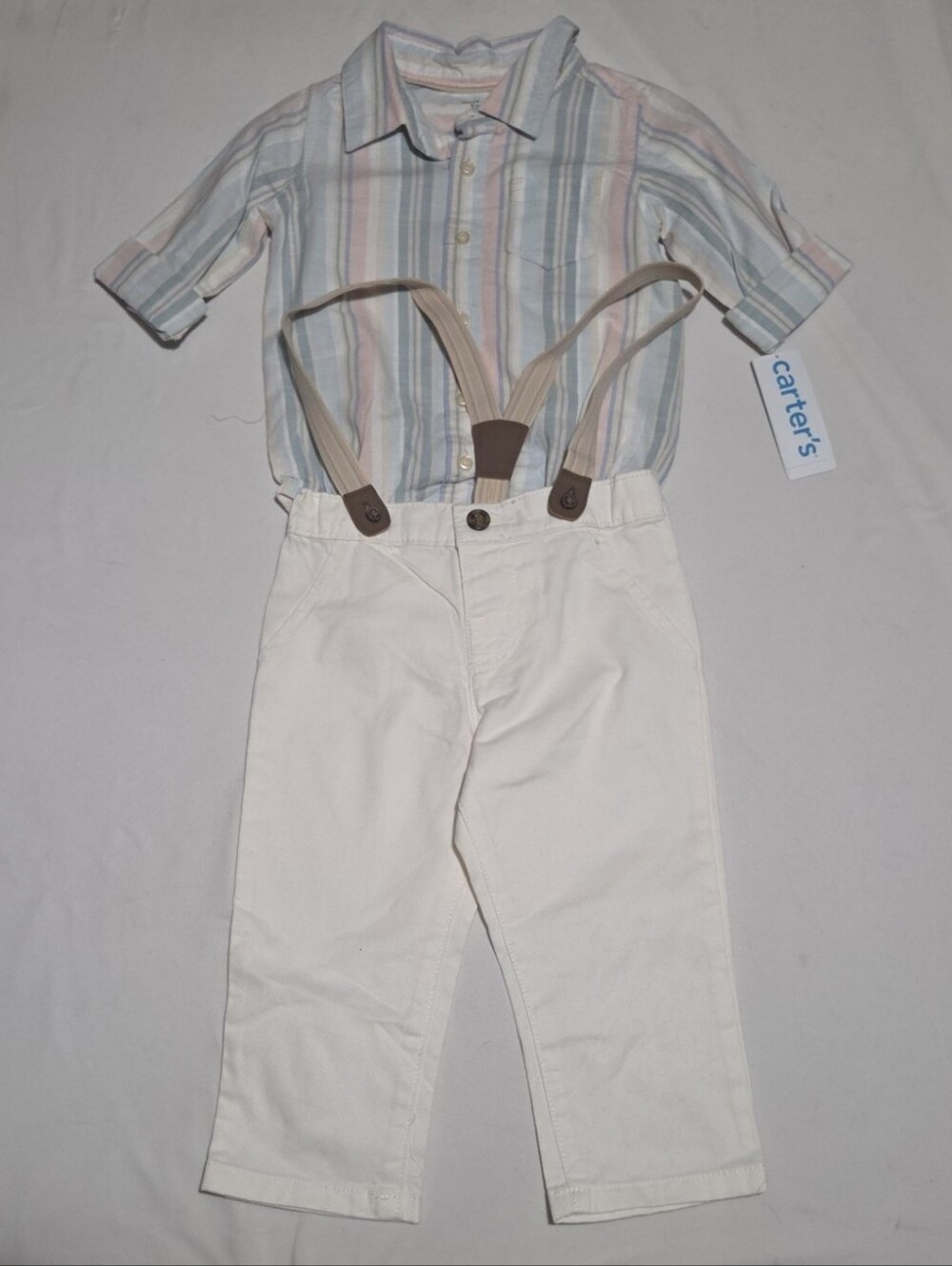New carters infant boy 18m 2 piece button down suspender outfit #29